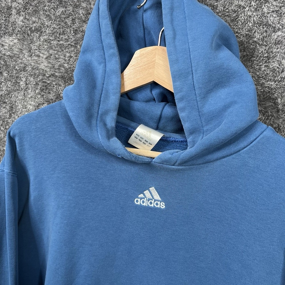 Vintage Y2K Adidas Embroidered Center Logo Pullover Hoodie Blue Men's Medium - Picture 2 of 10